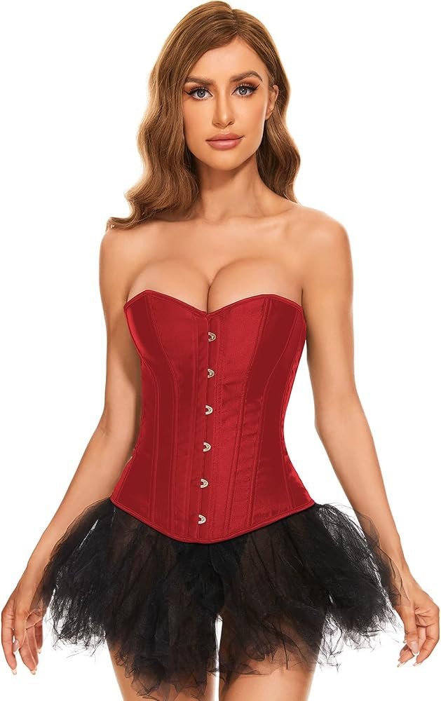 LEACOOLKEY Women Lace-up Bustier Corset Top Sexy Overbust Body Shapewear Waist Cincher Corset | Amazon (US)
