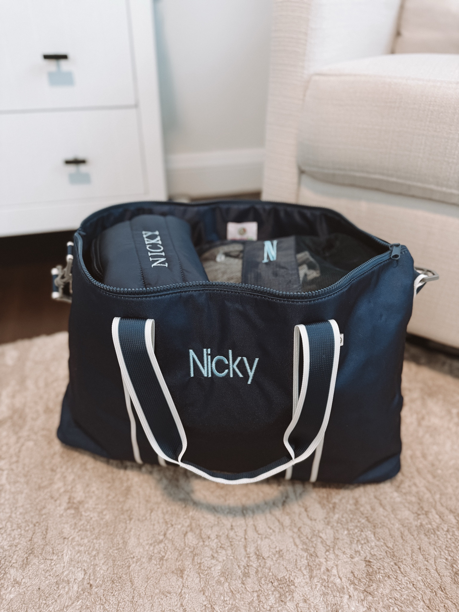 This personalized kid’s weekend bag with matching cubes from Marlilly is just the sweetest! Paired with the puffer toiletry bag from Mark and Graham, my little bubs is ready for his weekend at Grammy and Grandpa’s house!🏡 

#LTKGiftGuide #LTKKids #LTKBaby