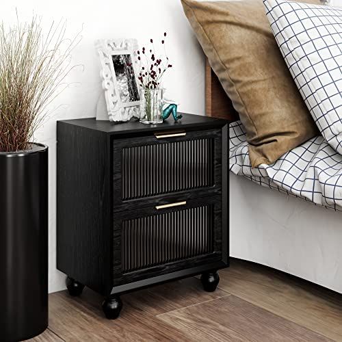 LONYKE 2 Drawer Nightstand, Reeded Glass Nightstand with Storage for Modern, Contemporary, Mid-Ce... | Amazon (US)
