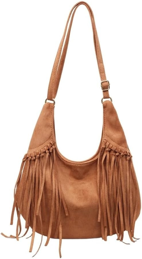 Women's Frosted Fringe Hobo Bag, Suede Leather Fashion Underarm Shoulder Purse, Novelty Tassel Bu... | Amazon (US)