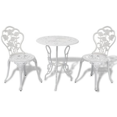 vidaXL Patio Bistro Set – 3-Piece Outdoor Dining Set with Round Table and 2 Chairs, Cast Aluminum Top, Iron Legs, Delicate Floral Pattern, White | Target