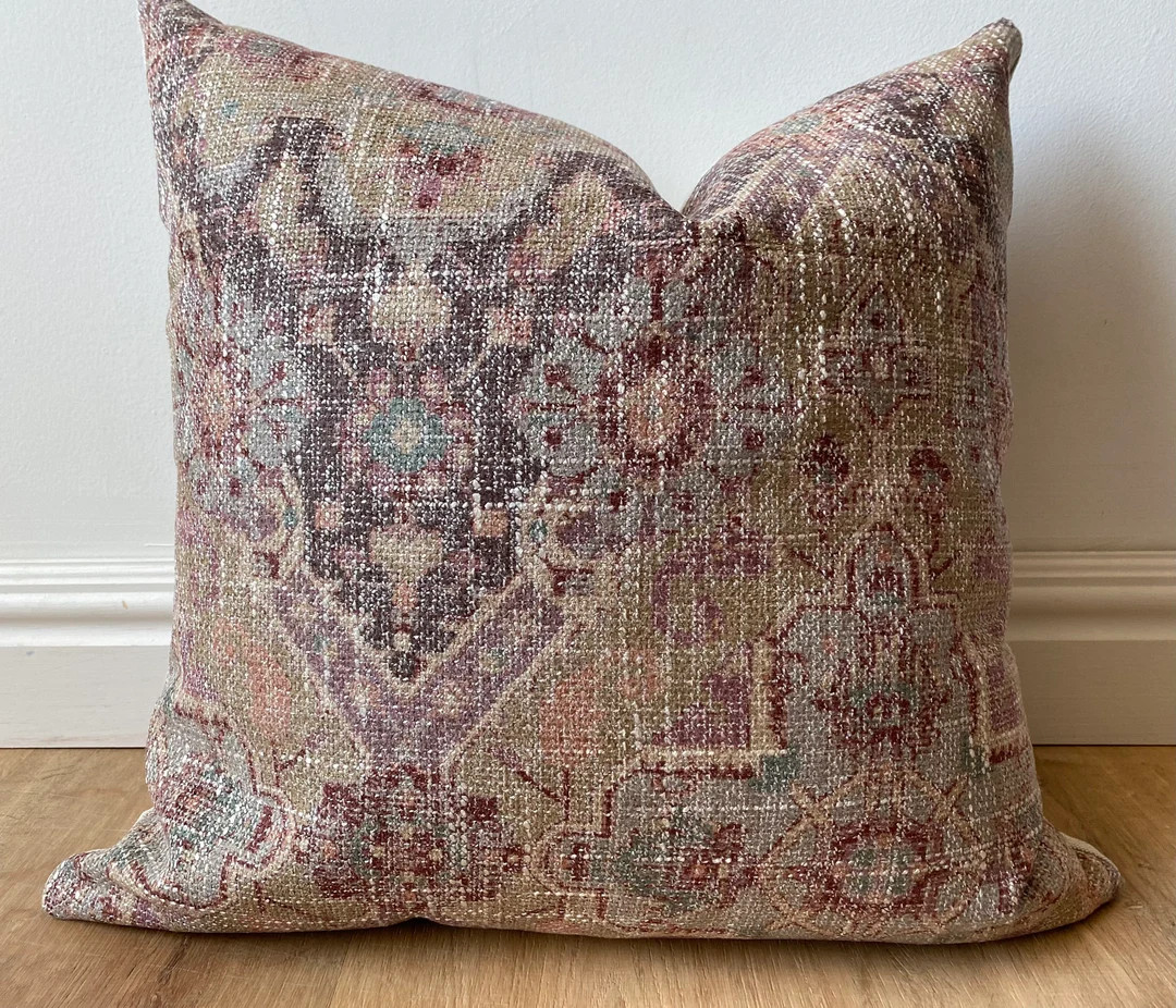 High end vintage tapestry rug look boho plum purple blue pink gold brown pillow cover euro sham n... | Etsy (AU)