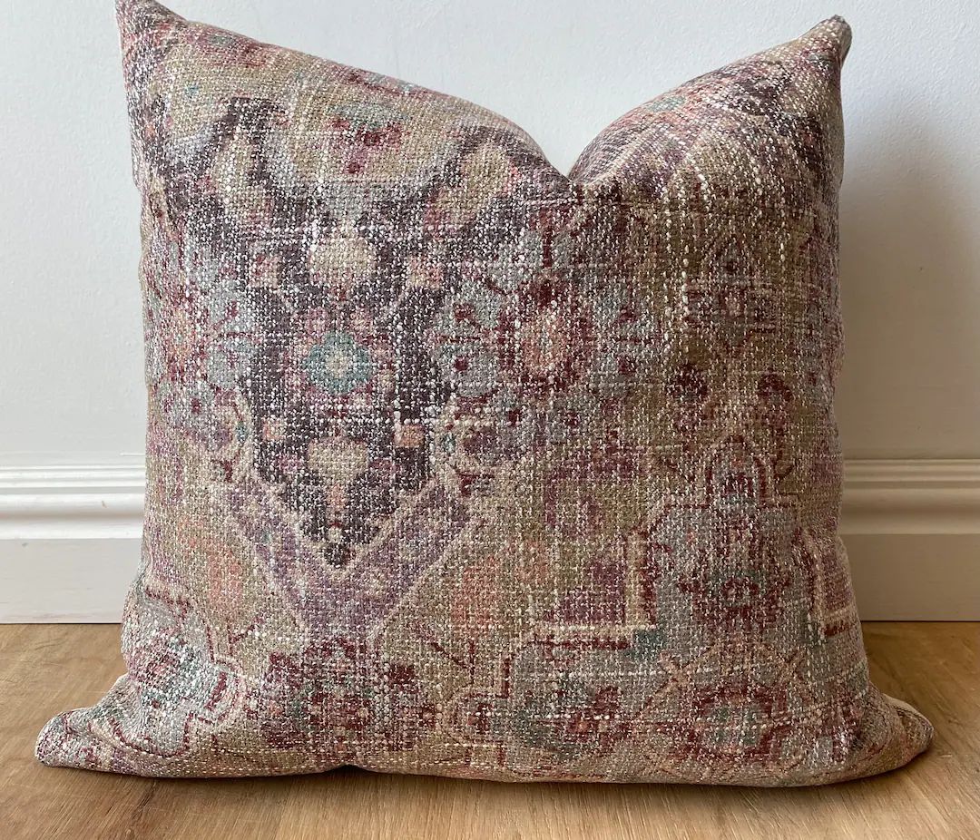 High end vintage tapestry rug look boho plum purple blue pink gold brown pillow cover euro sham n... | Etsy (AU)