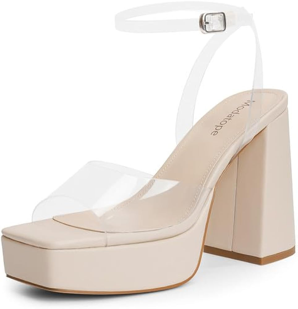 Modatope Platform Heels for Women Platform Sandals Womens Chunky Heel Open Toe Pumps Ankle Strap ... | Amazon (US)