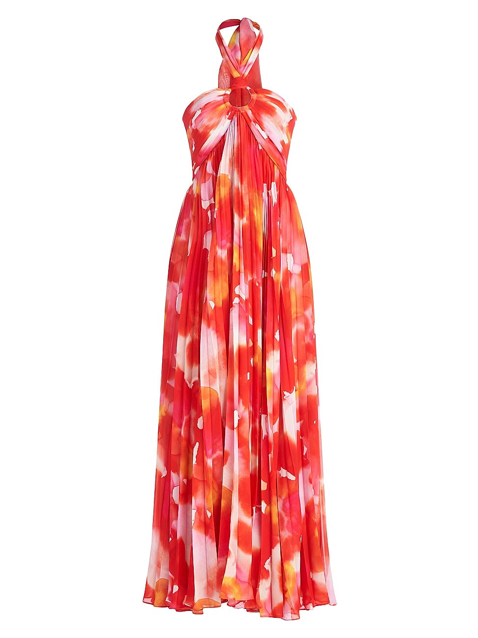 Women's Jill Pleated Chiffon Halter Gown - Sunset Watercolor Print - Size 14 - Sunset Watercolor Pri | Saks Fifth Avenue