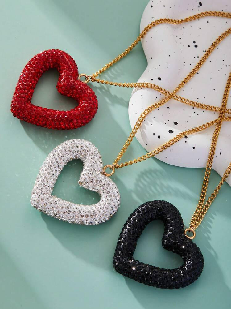 1pc Fashionable Paved Crystal Heart Charm Pendant Necklace For Women Party Stainless Steel Jewelr... | SHEIN