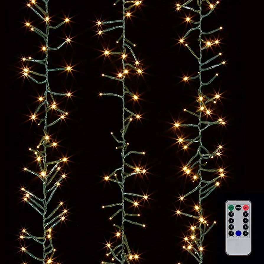 RAZ Imports Lights 19.6' Cluster Garland Green Wire with 600 White Light and Remote (Ref G3737059) | Amazon (US)