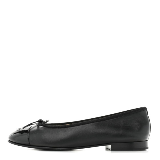 Lambskin Patent Cap Toe Ballerina Flats 37 Black | FASHIONPHILE (US)