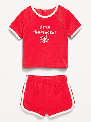 Short-Sleeve Terry Graphic Top and Shorts Set for Baby | Old Navy (US)