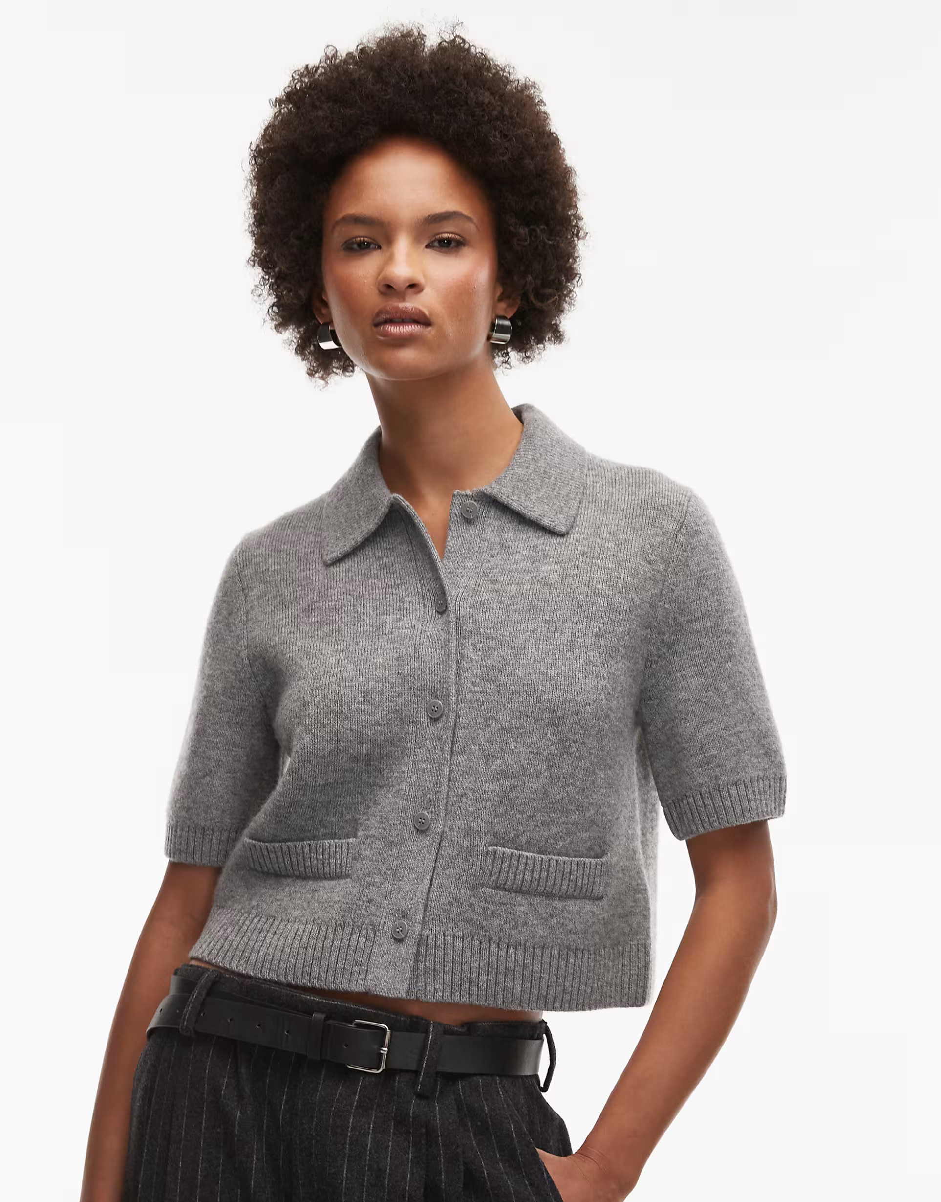 & Other Stories short sleeve wool cardigan jacket in grey with lining | ASOS (Global)