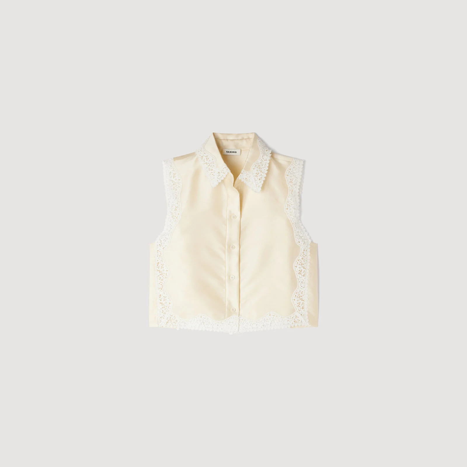 Cropped shirt with lace details | Sandro US | Sandro-Paris US
