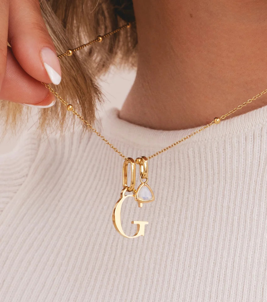 Personalised Initial & Droplet Birthstone Necklace (Gold) | Abbott Lyon