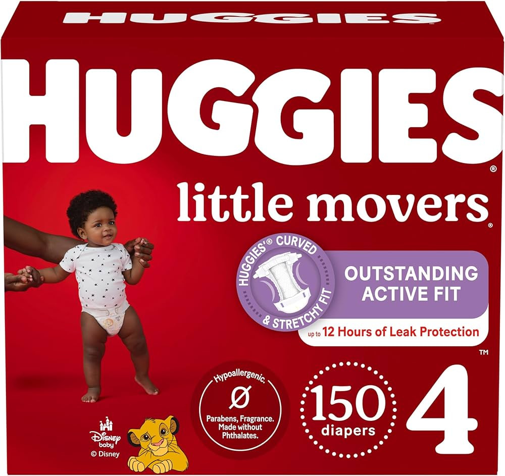 Huggies Size 4 Diapers, Little Movers Baby Diapers, Size 4 (22-37 lbs), 150 Count (6 Packs of 25)... | Amazon (US)