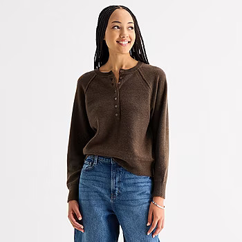 new!a.n.a Womens Henley Neck Long Sleeve Pullover Sweater | JCPenney