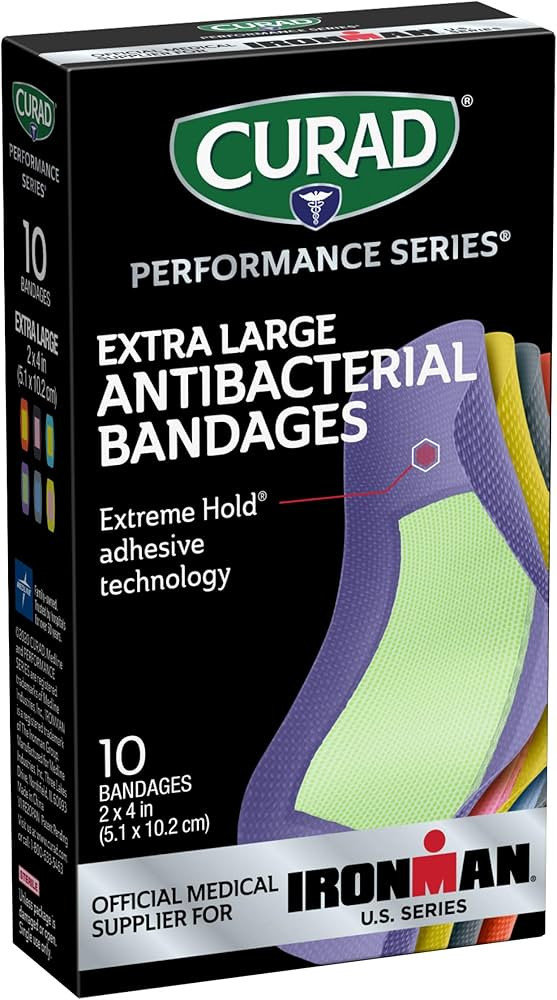 CURAD Performance Series IRONMAN Antibacterial Bandages, Extreme Hold Adhesive Technology, Extra ... | Amazon (US)