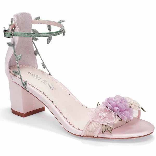 Blush Bridal Block Heels with Chiffon Flowers | Bella Belle Shoes