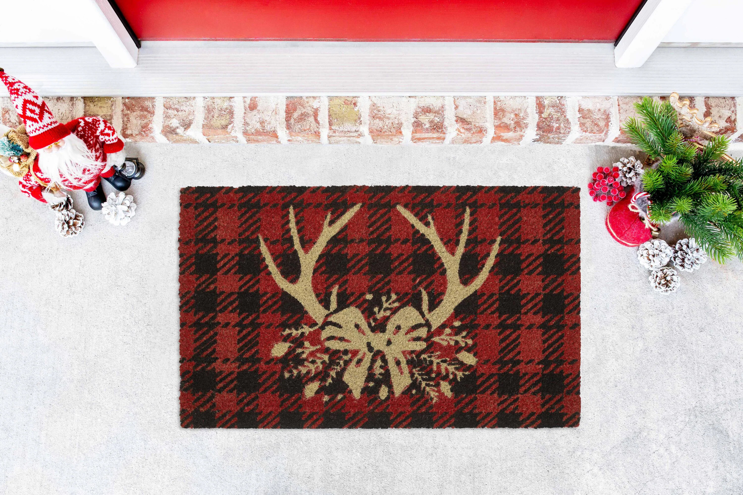 VCNY Home 18-in x 30-in Black Red Gold Coir Non-Slip Grip Outdoor Winter Door Mat one_size | RDR-MAT-1830-IN | Lowe's