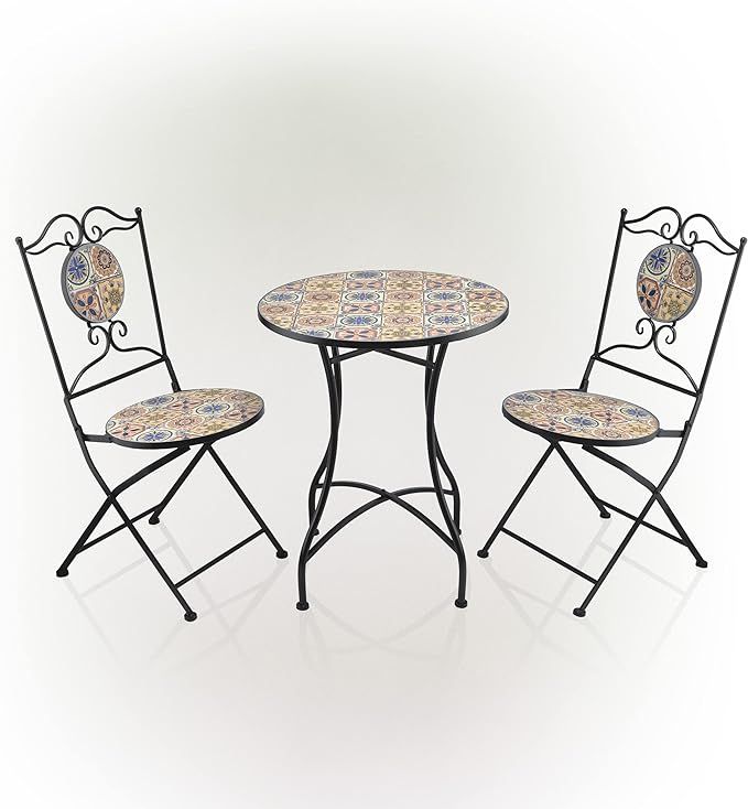 Alpine Corporation Alpine Indoor/Outdoor Mediterranean Tile Design Set Table and Chairs Patio Sea... | Amazon (US)