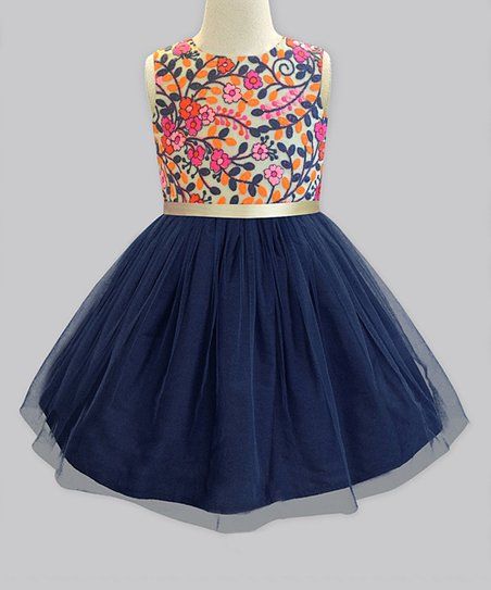 A.T.U.N. Navy & Gold Kashmir Garden Sleeveless Tulle-Overlay Dress - Infant, Toddler & Girls | Be... | Zulily