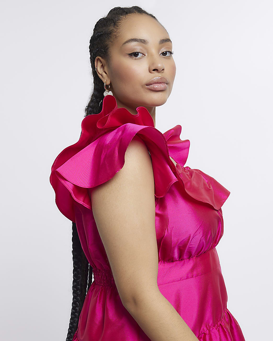 Plus pink puff sleeve midi dress | River Island (UK & IE)