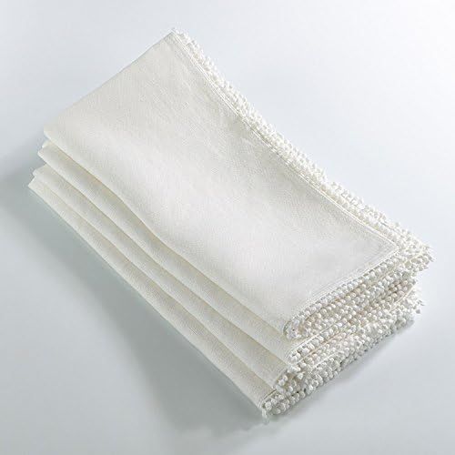 Fennco Styles Pomponin Collection Pom Pom Design Dinner Napkins 100% Linen - Set of 4 (Ivory) | Amazon (US)