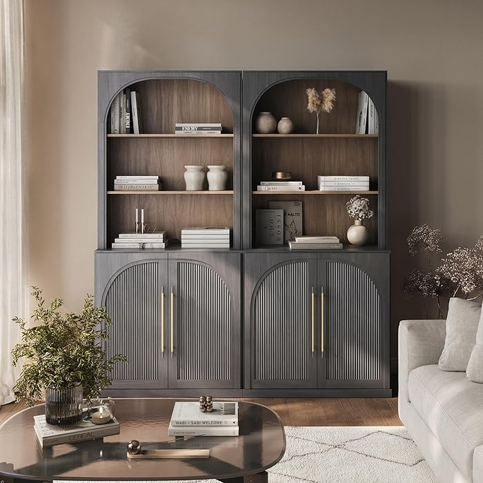 BELLEZE Storage Cabinet with Hutch Set of 2, 72" Tall Modern Wood Sideboard with 3-Tier Shelves, ... | Amazon (US)