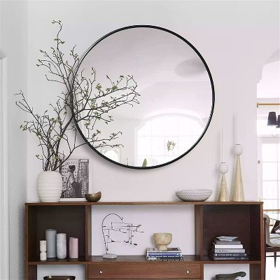 Serio 30" x 30" Black Circle Mirror Wall Decor,Thin Frame Mirror,Round Bathroom Mirror,Aluminum Mirror-The Pop Home | Target