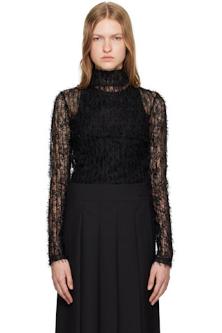 Black Textured Sheer Turtleneck | SSENSE