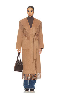 SIMKHAI Carrie Fringe Robe Coat in Camel from Revolve.com | Revolve Clothing (Global)