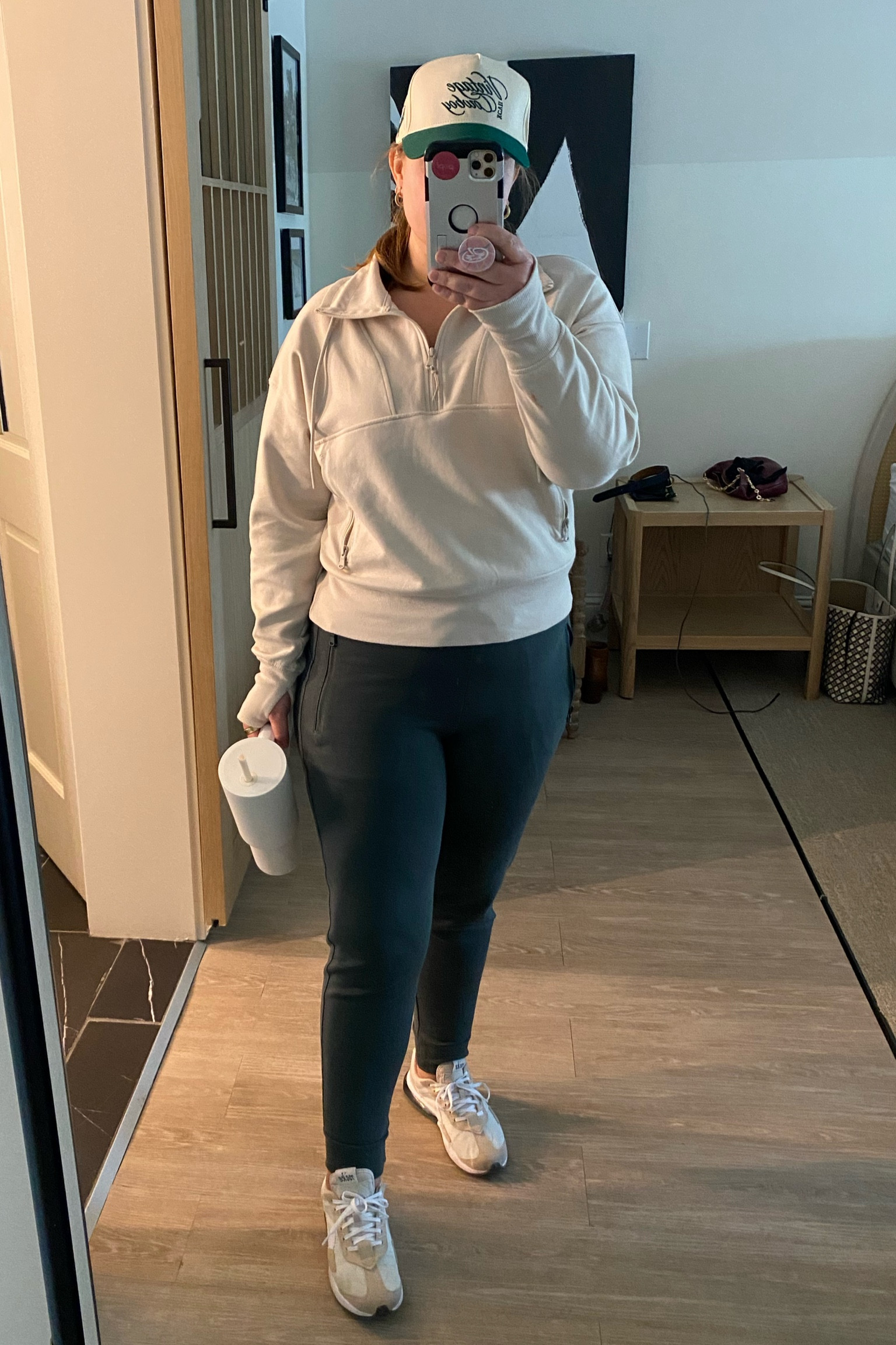 Large in jacket & small in pants, 
Coffee date, coffee run, breakfast outfit, athleisure, old navy set, matching set, neutral set, fall beach outfit, sneakers, pullover jacket, half zip jacket, loungewear, jogger pants, 
dynamic fleece, travel outfit, water cup, trucker hat

#LTKActive #LTKFindsUnder50 #LTKTravel