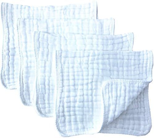 Muslin Burp Cloths 4 Pack Large 20" by 10" 100% Cotton 6 Layers Extra Absorbent and Soft by Synrr... | Amazon (US)