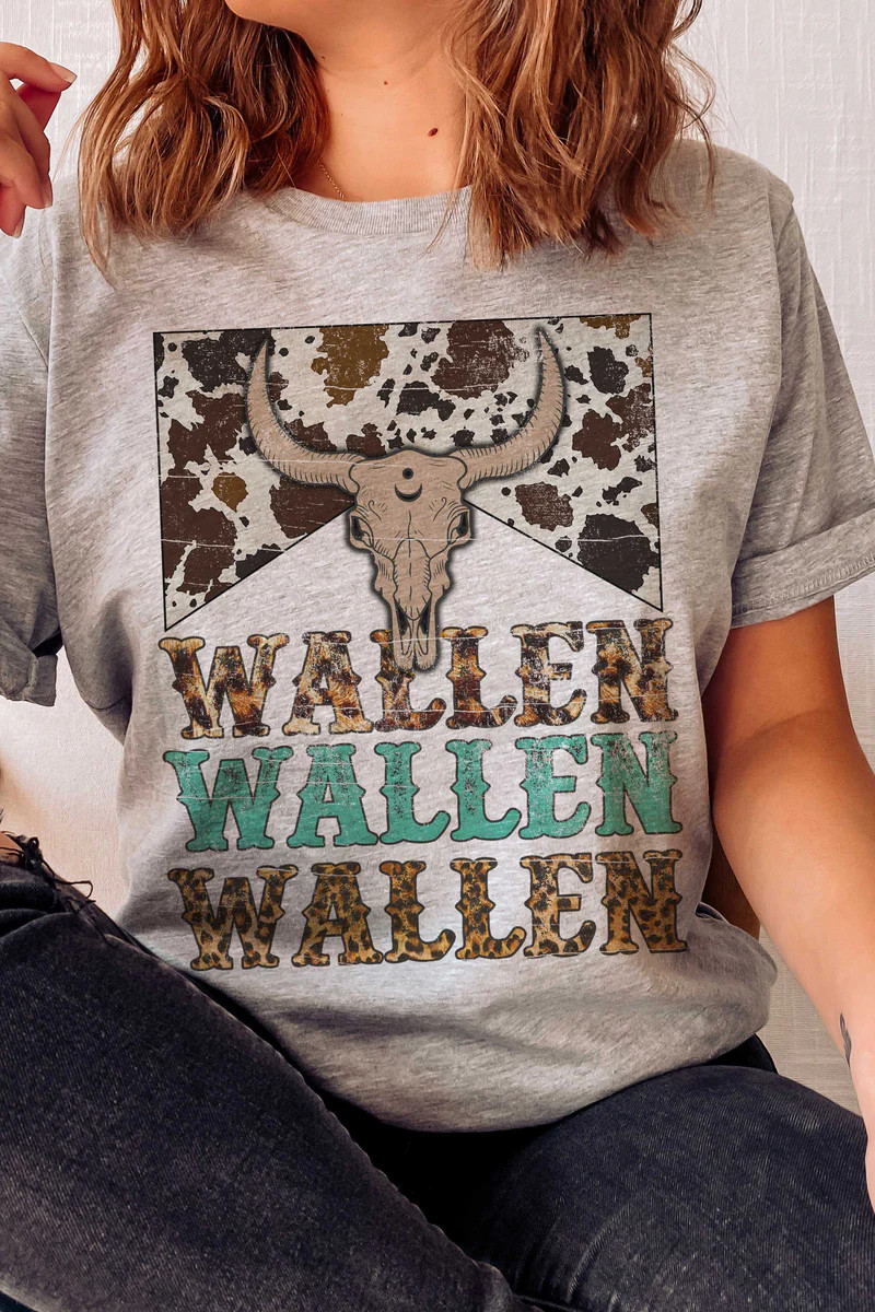Cowprint Morgan Wallen Graphic Tee- Heather Grey | Willow Boutique