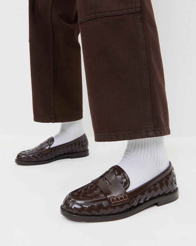 Rachel Espresso Woven Leather Loafer | Loeffler Randall