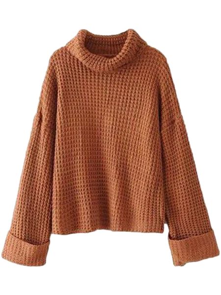 'Retta' Cognac Ribbed Cropped Turtleneck Sweater | Goodnight Macaroon