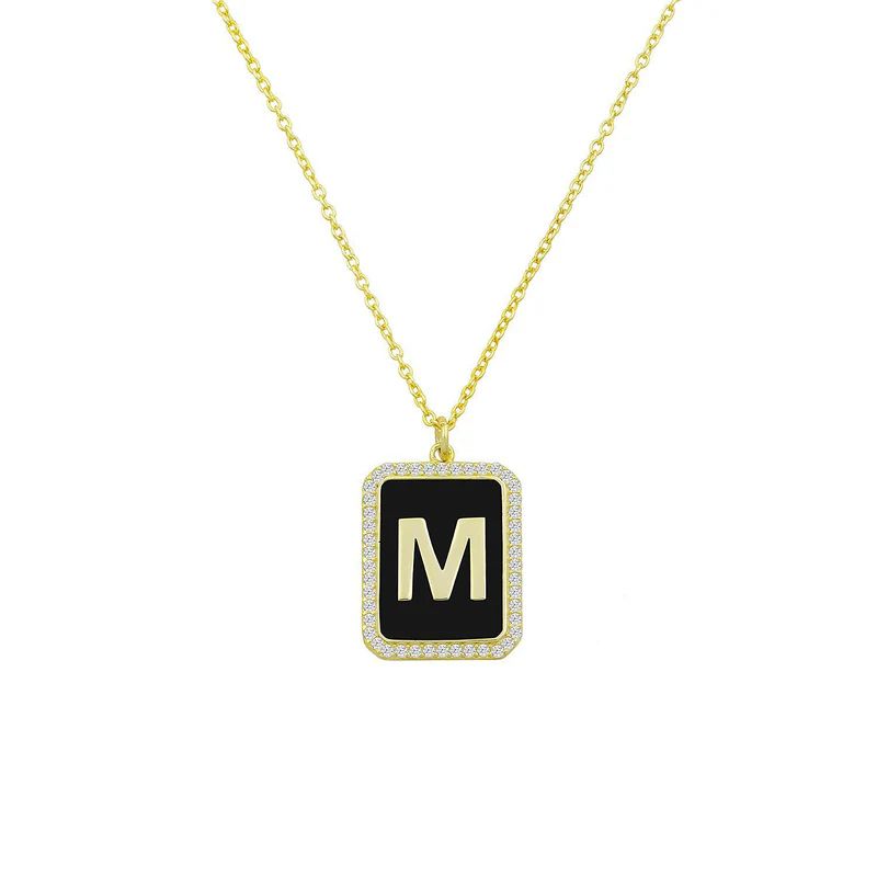 Square Pendant Initial Necklace in Black & Gold | The Sis Kiss