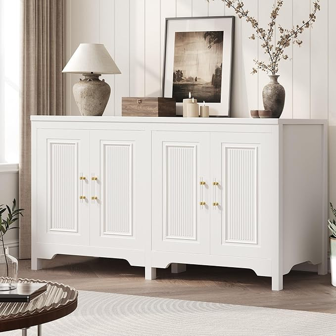 55" Sideboard Buffet Cabinet, Modern Fluted Kitchen Cabinet Storage with Adjustable Shelves, Coff... | Amazon (US)