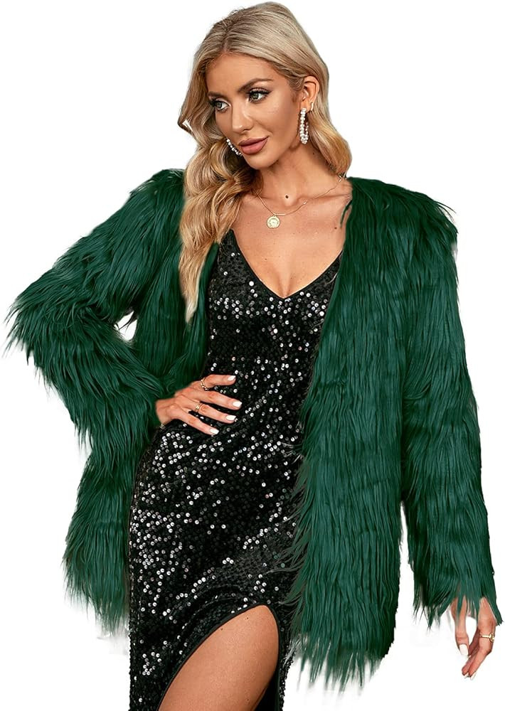 Simplee Apparel Women's Long Sleeve Fluffy Faux Fur Warm Coat | Amazon (US)