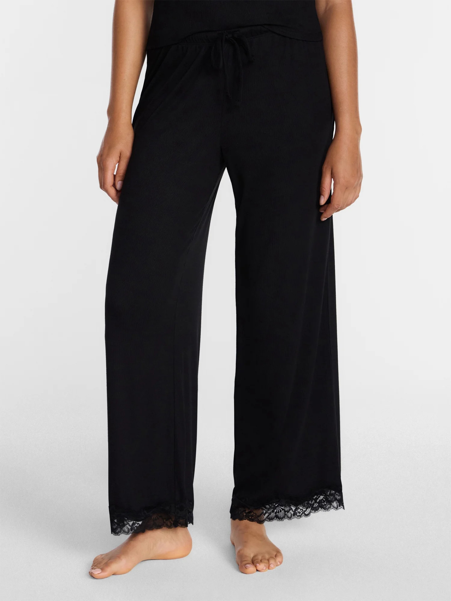 Joyspun Women’s Lace Trim Ribbed Pants, 30'' Inseam, Sizes XS-3X - Walmart.com | Walmart (US)