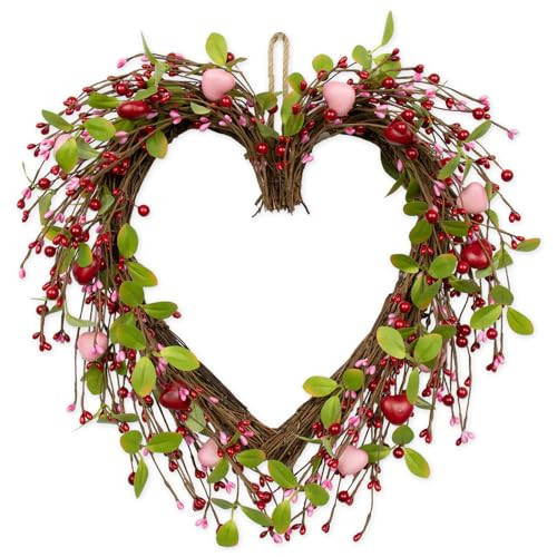 JINGHONG Valentine's Day Wreaths 18 Inch Valentines Day Wreath Heart Shaped Wreaths for Front Door with Red Pink Hearts for Anniversary Wedding Dinner Decorations | Amazon (US)
