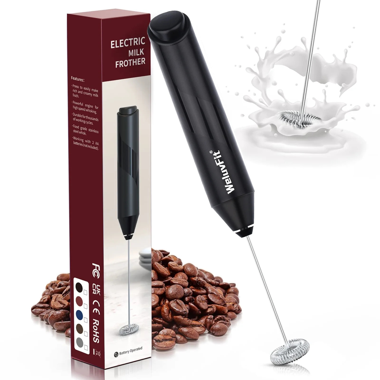 Milk Frother Handheld for Coffee, WeluvFit Battery Operated Whisk, Cordless Milk Foamer Drink Mix... | Walmart (US)