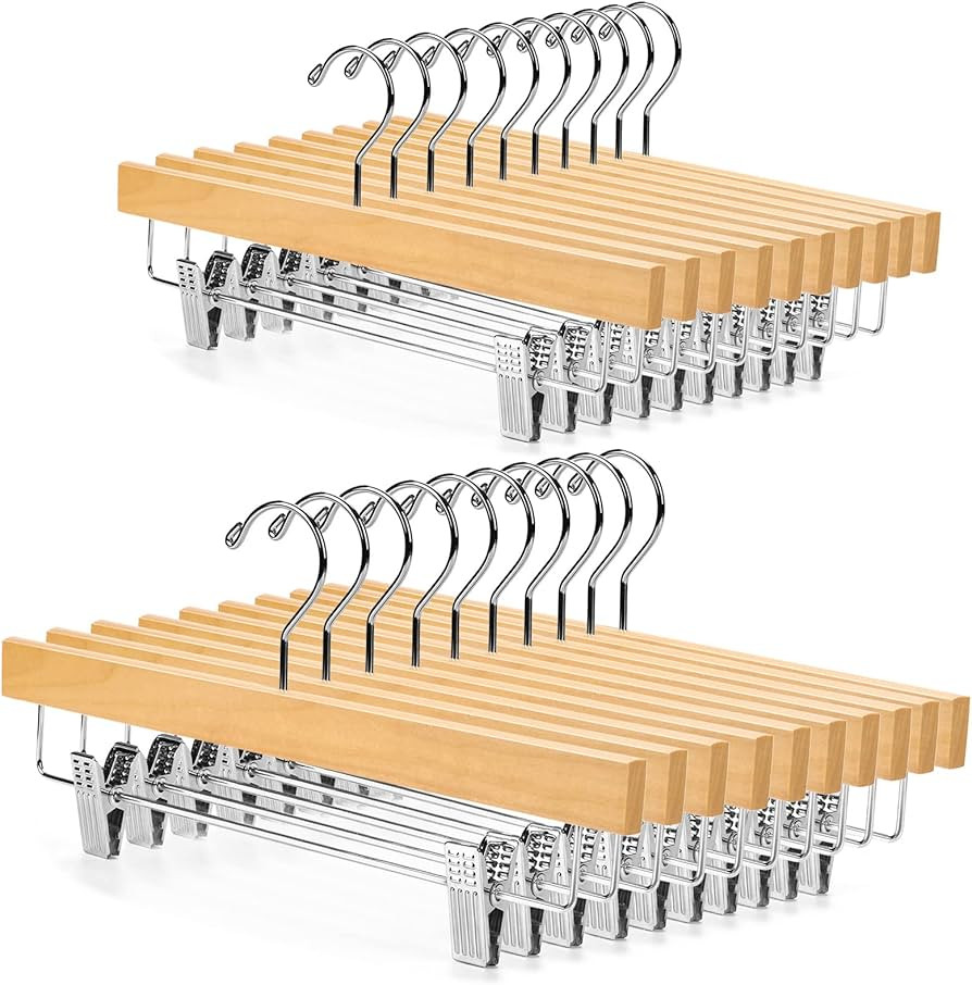 Nature Smile Wooden Pants Hangers Skirt Hanger Solid Lotus Wood Jeans Bottom Hanger with Clips Na... | Amazon (US)