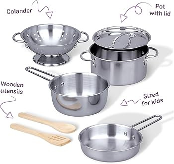 Melissa & Doug Stainless Steel Pots & Pans, 8 Piece Play Kitchen Set, Premium Play Kitchen Access... | Amazon (US)