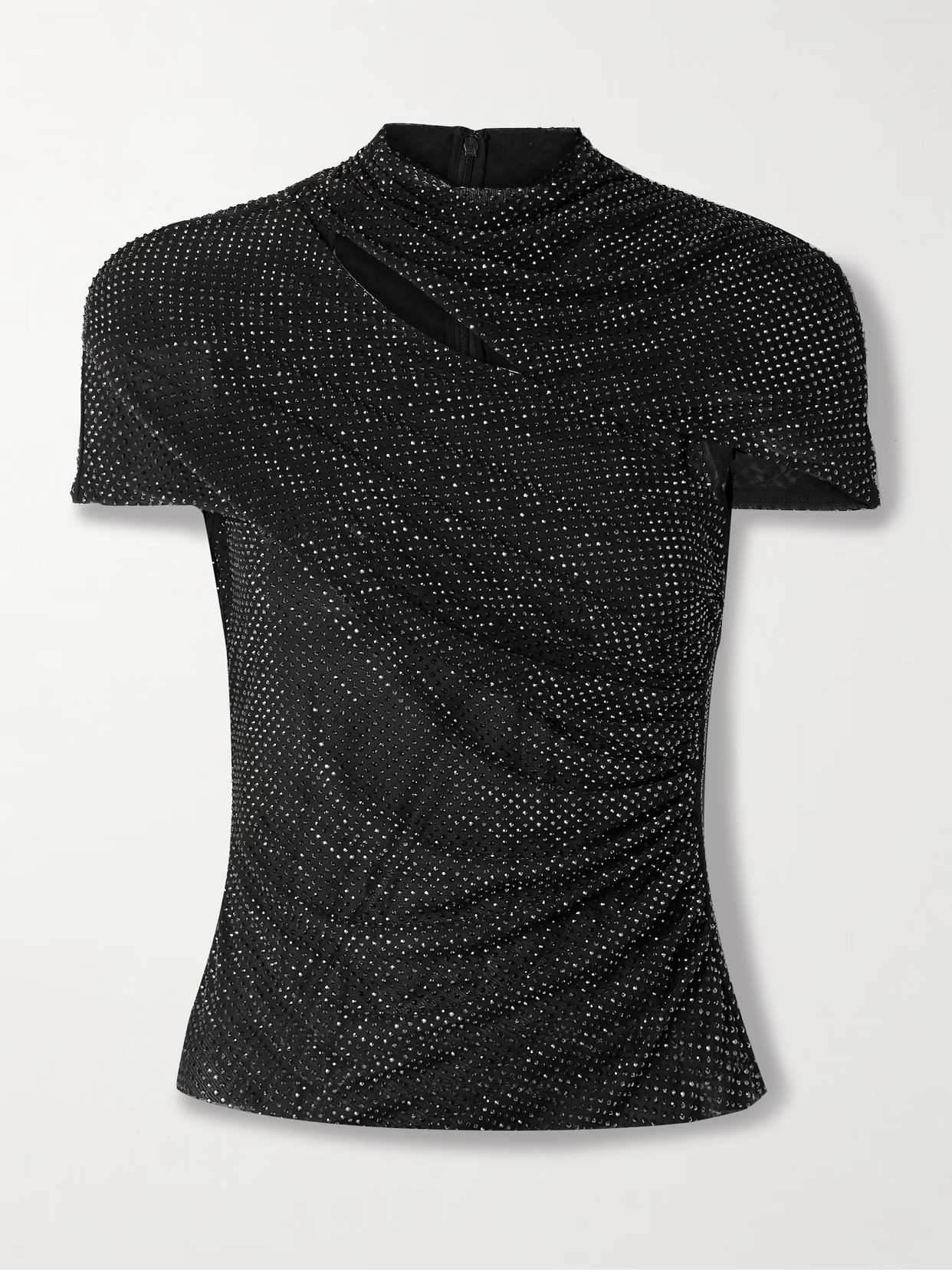 Self-Portrait - Cutout Crystal-embellished Mesh Turtleneck Top - Black | NET-A-PORTER (US)