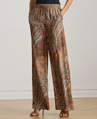 Women's Paisley Crepe Wide-Leg Pants | Macy's