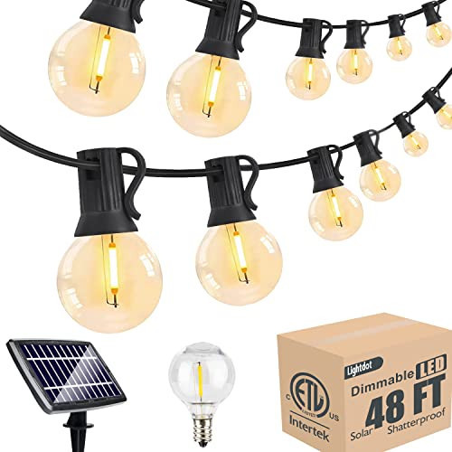 Lightdot 48FT Solar Outdoor String Lights, Waterproof Cafe Patio Lights with Shatterproof LED Bulbs, 2700K Warm White, Create Bistro Ambience On Your Garden Gazebo Backyard Decorative | Amazon (US)