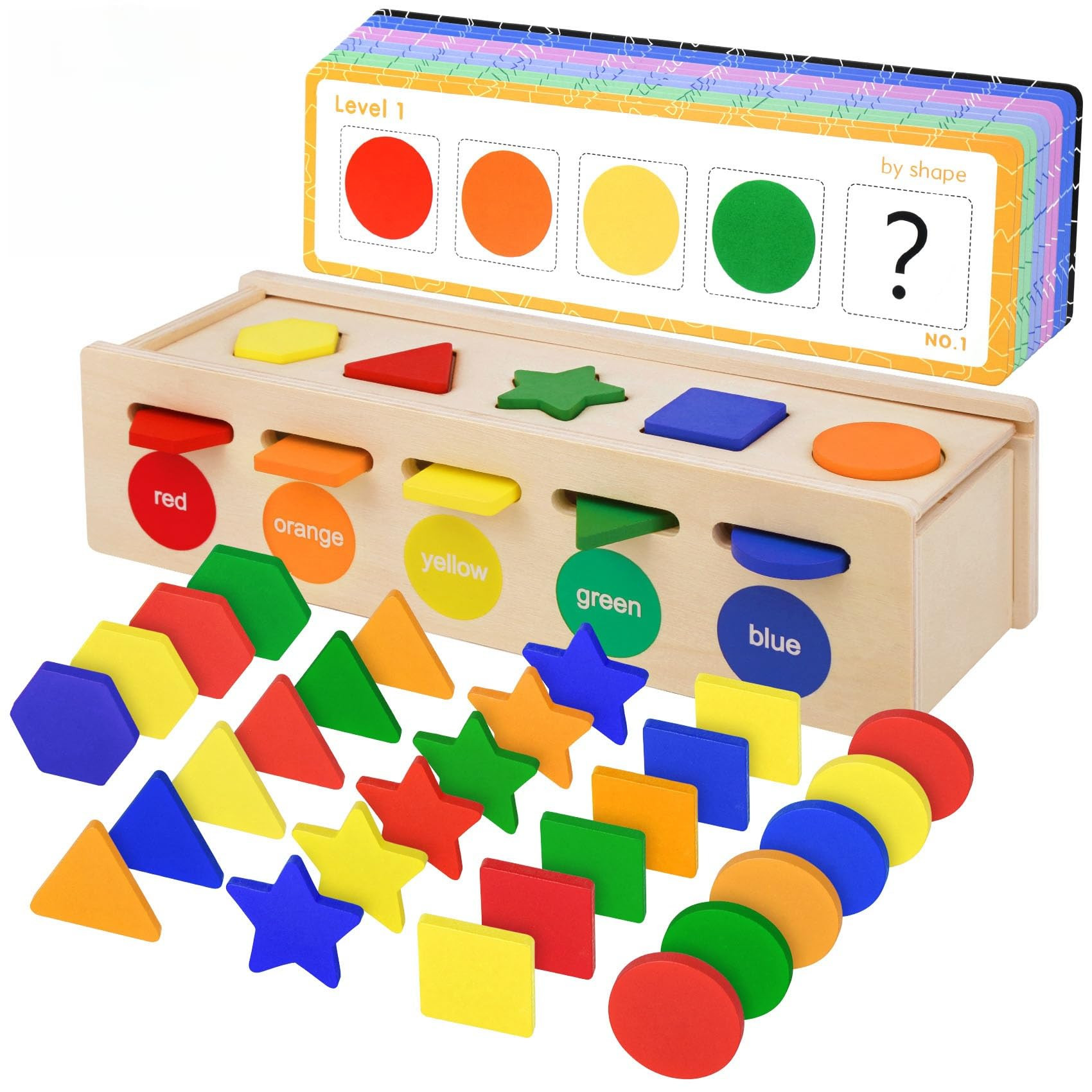 Shape Sorter Wooden Color & Shape Sorting Toys for Toddlers 3-5, Matching Box Shape Sorters Monte... | Amazon (US)