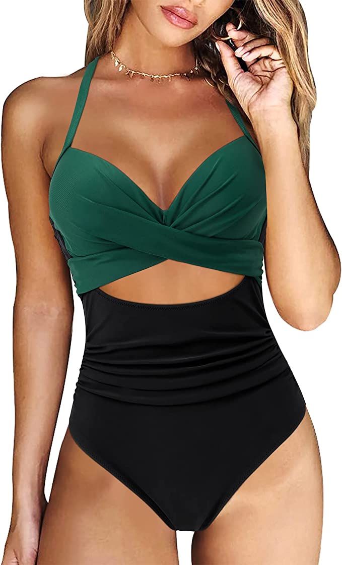 RXRXCOCO Women Front Cross Cutout One Piece Swimsuit Tummy Control High Waisted Monokini Bathing ... | Amazon (US)