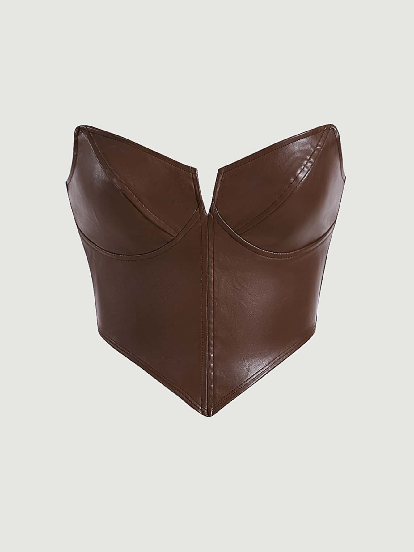 SHEIN MOD Solid PU Leather Tube Top | SHEIN