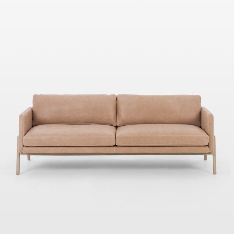 Amoria Palermo Light Brown Leather Sofa with Wood Frame | Crate & Barrel | Crate & Barrel