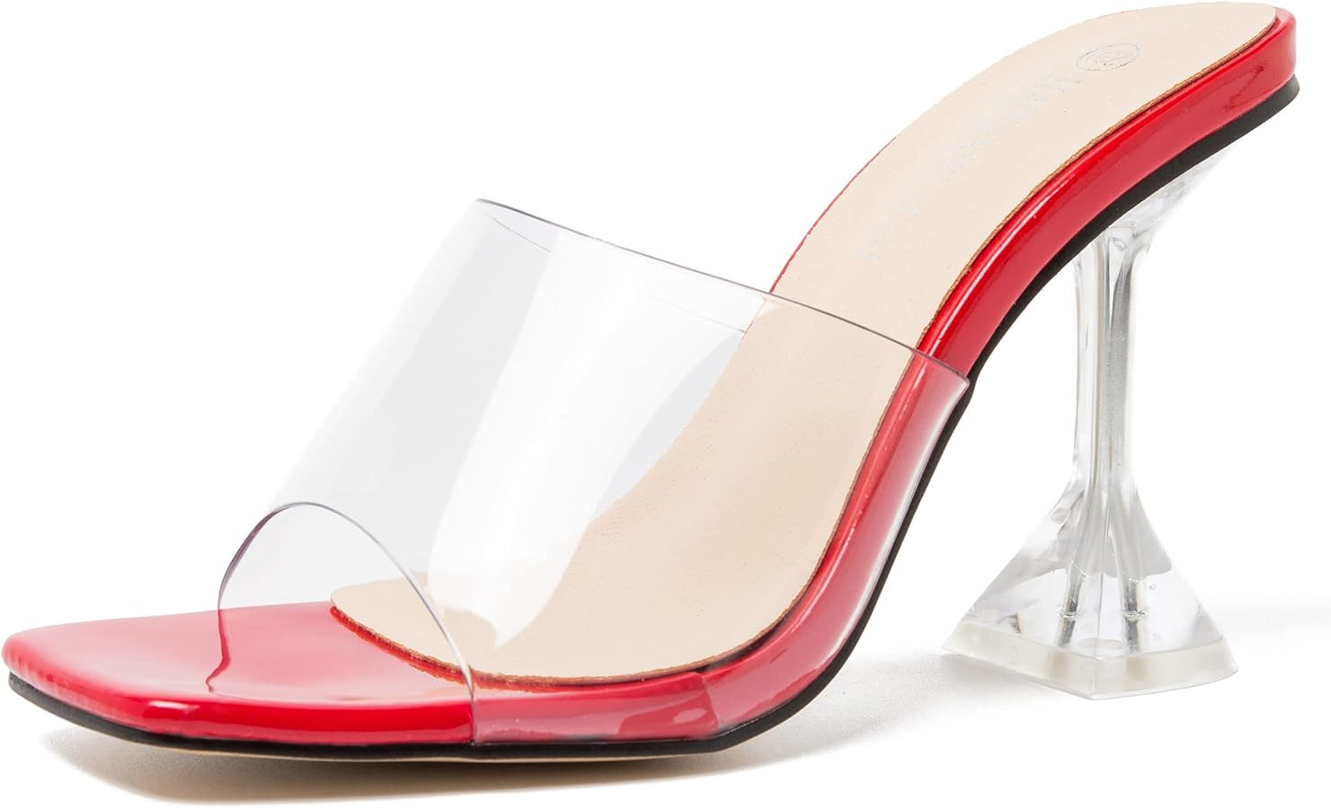 MAIERNISI JESSI Women's Clear Heels Sandals Square Toe High Stiletto Mules Slip on Wedding Dress ... | Amazon (US)